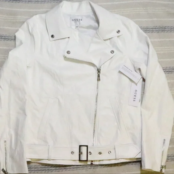 GUESS LS Hart Bright White Moto Jacket NWT Sz LG Women - Picture 2 of 8